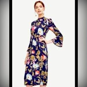 Ann Taylor Keyhole Neckline Floral Print Midi Dress | Size 4 | Elegant Wedding